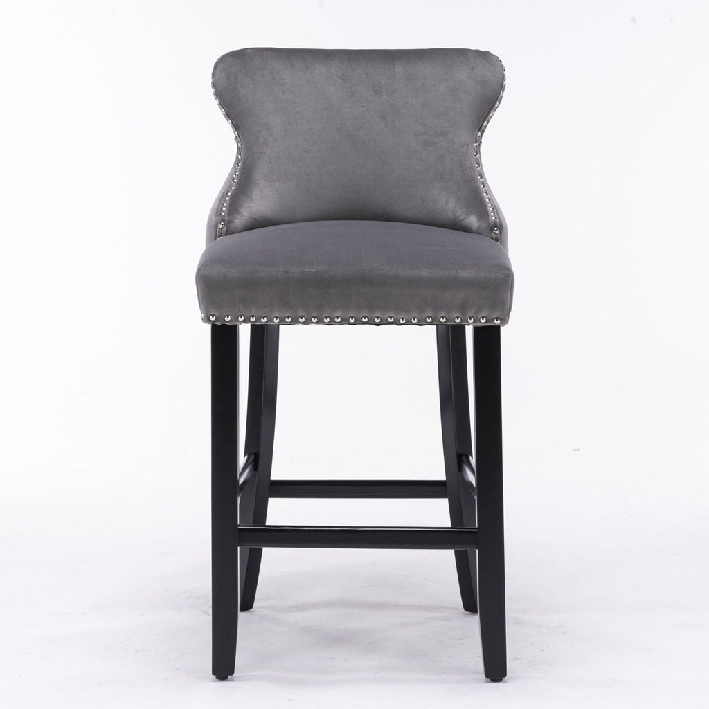 Upholstered Wing-Back Barstools with Button Tufting and Nailhead Trim - Set of 2