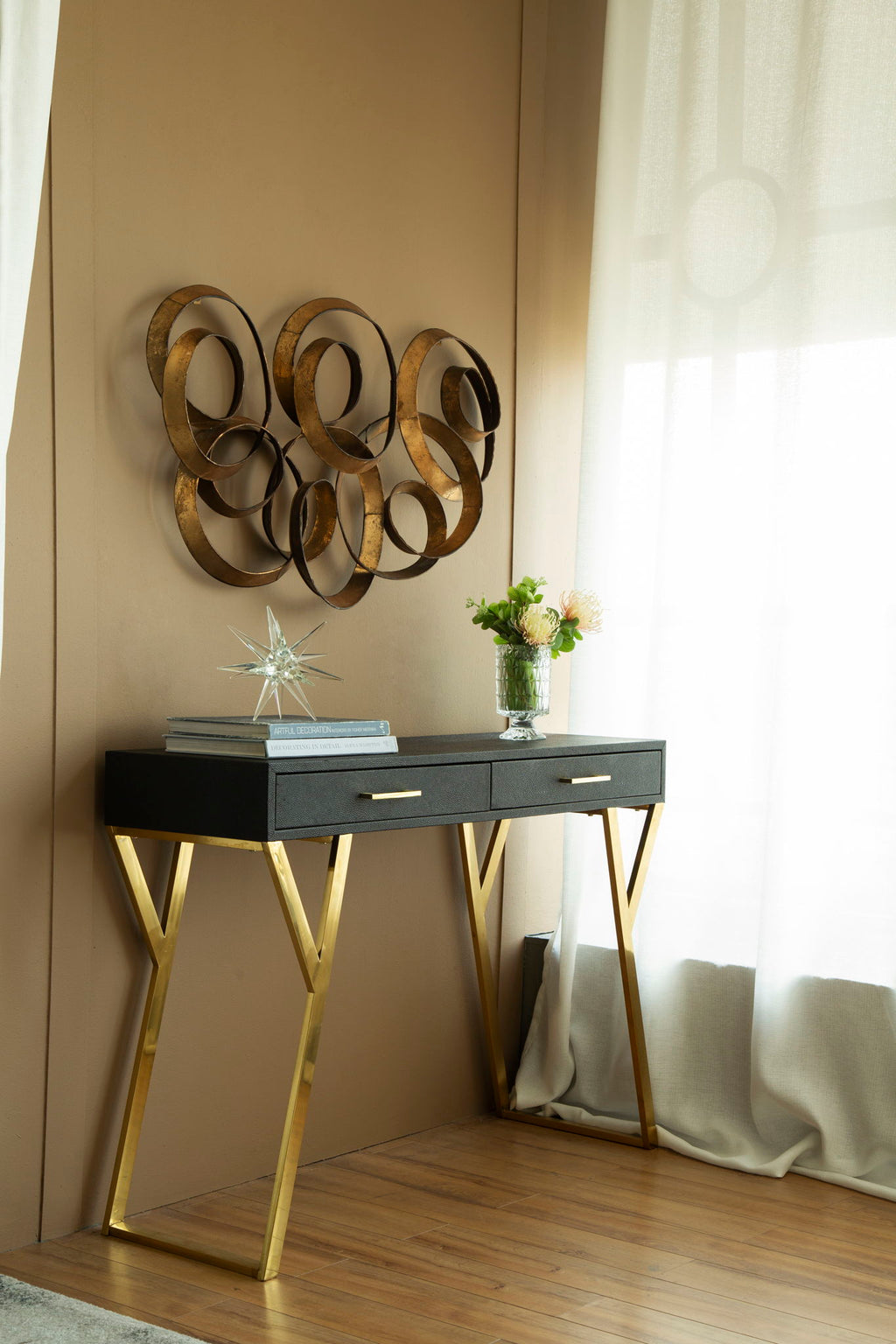 Gold SerethaLeaf Wall Decor with Elegant Leaf Motif - 38.4" W x 21.8" D