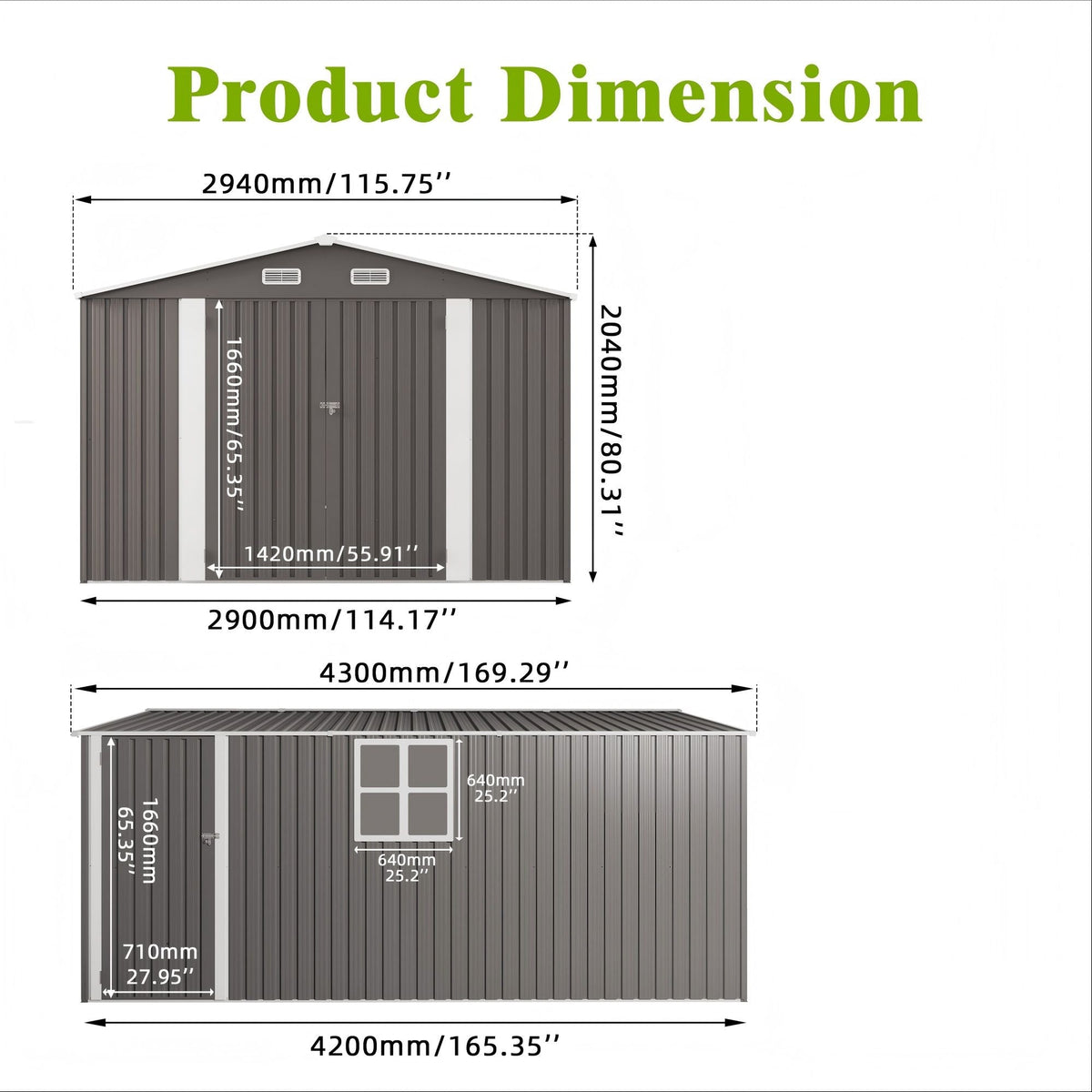 Outdoor Storage Shed with Lockable Doors - Dark Gray