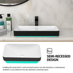 Semi Recessed Bathroom Sink with Vessel Design - Durable Glazed, White / Black