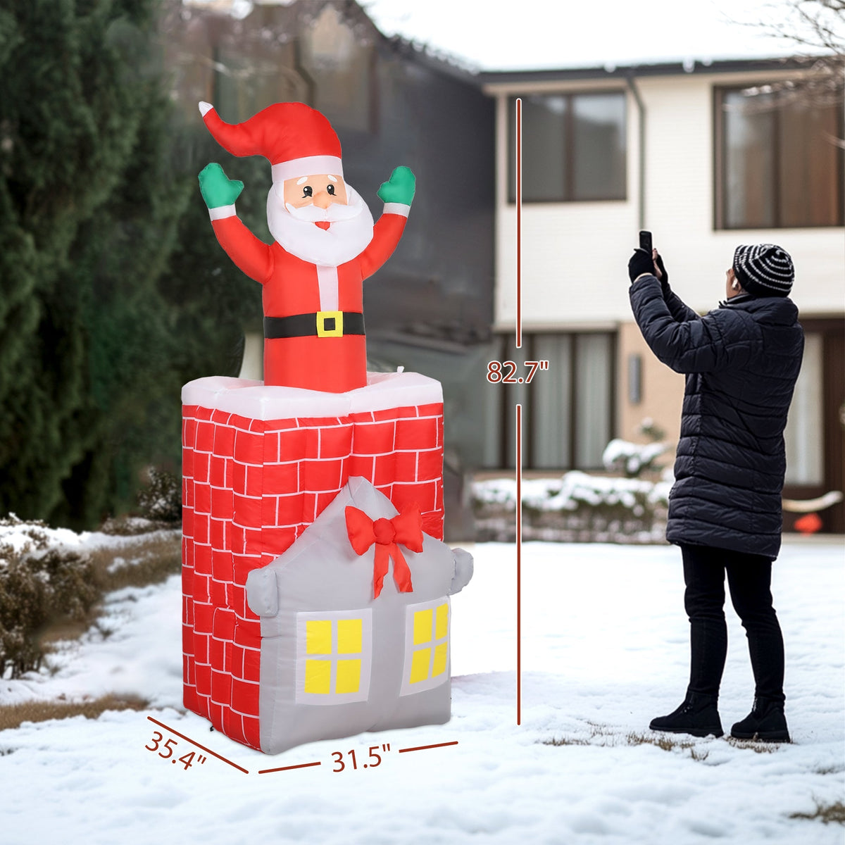 7FT Christmas Inflatable Santa in Chimney with LED Lights - Multi