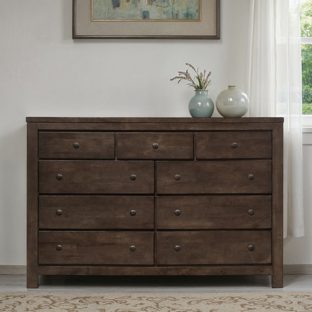 9 Drawer Dresser with Farmhouse Design - Brown