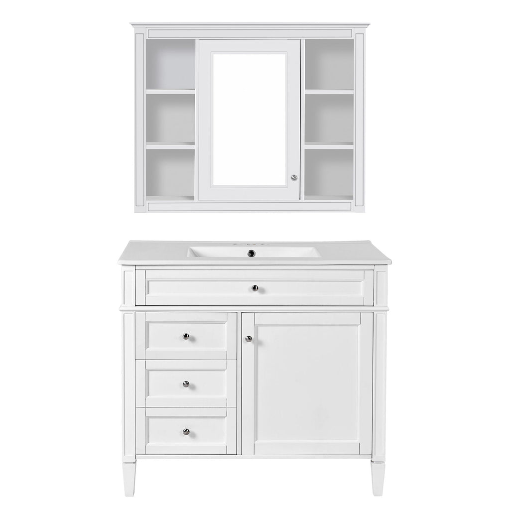 Bathroom Vanity With Mirror Cabinet and Single Sink - Soft-Closing Doors