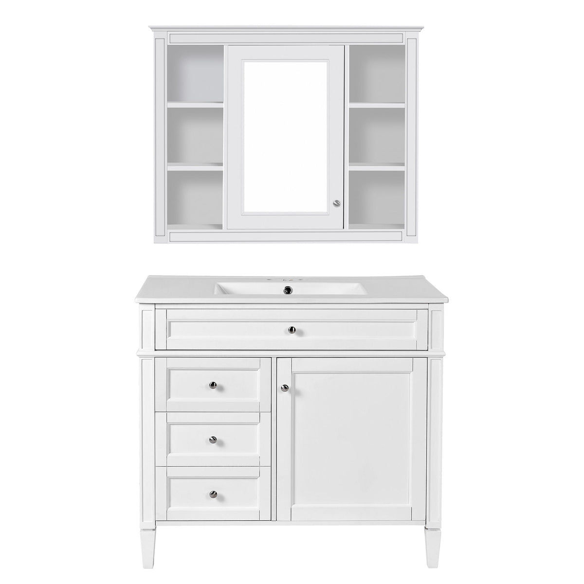 Bathroom Vanity With Mirror Cabinet and Single Sink - Soft-Closing Doors