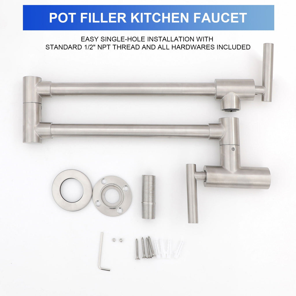 Wall Mount Pot Filler Faucet with Dual Handles - Brushed Nickel
