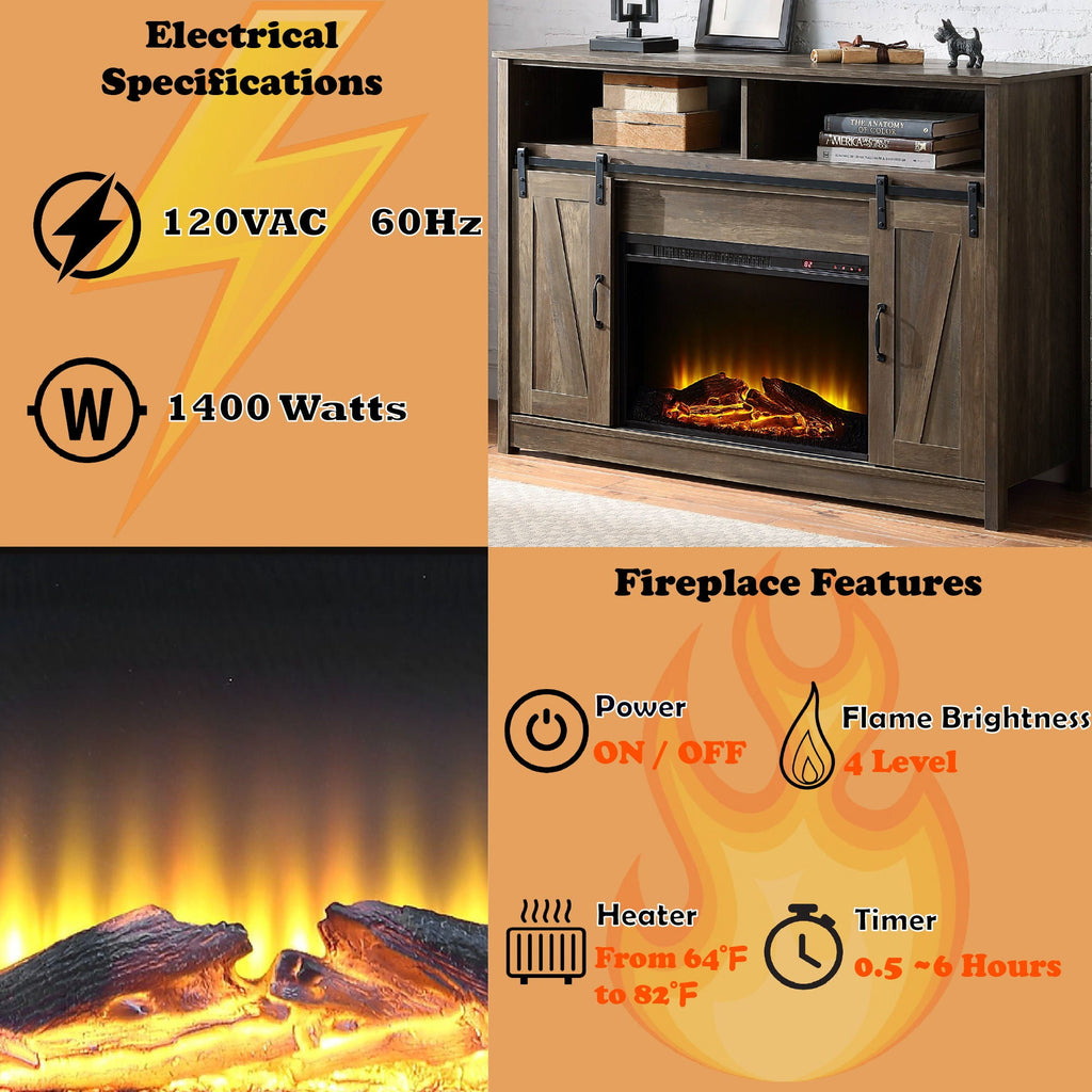 Oak Fireplace with Shelf Storage - Electric Heating, 4777 BTU