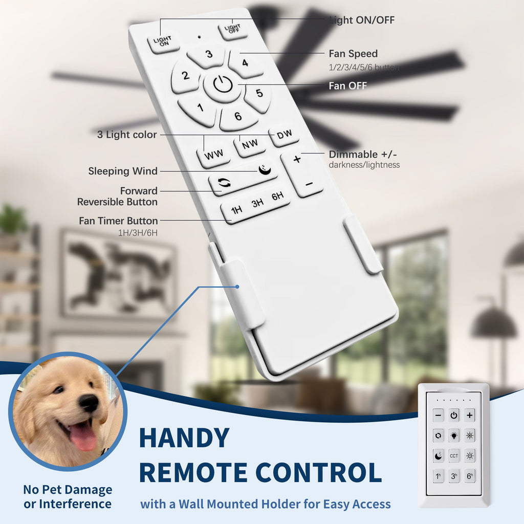 Large Ceiling Fan with Dimmable LED Light and Remote Control - Black or Dark Brown