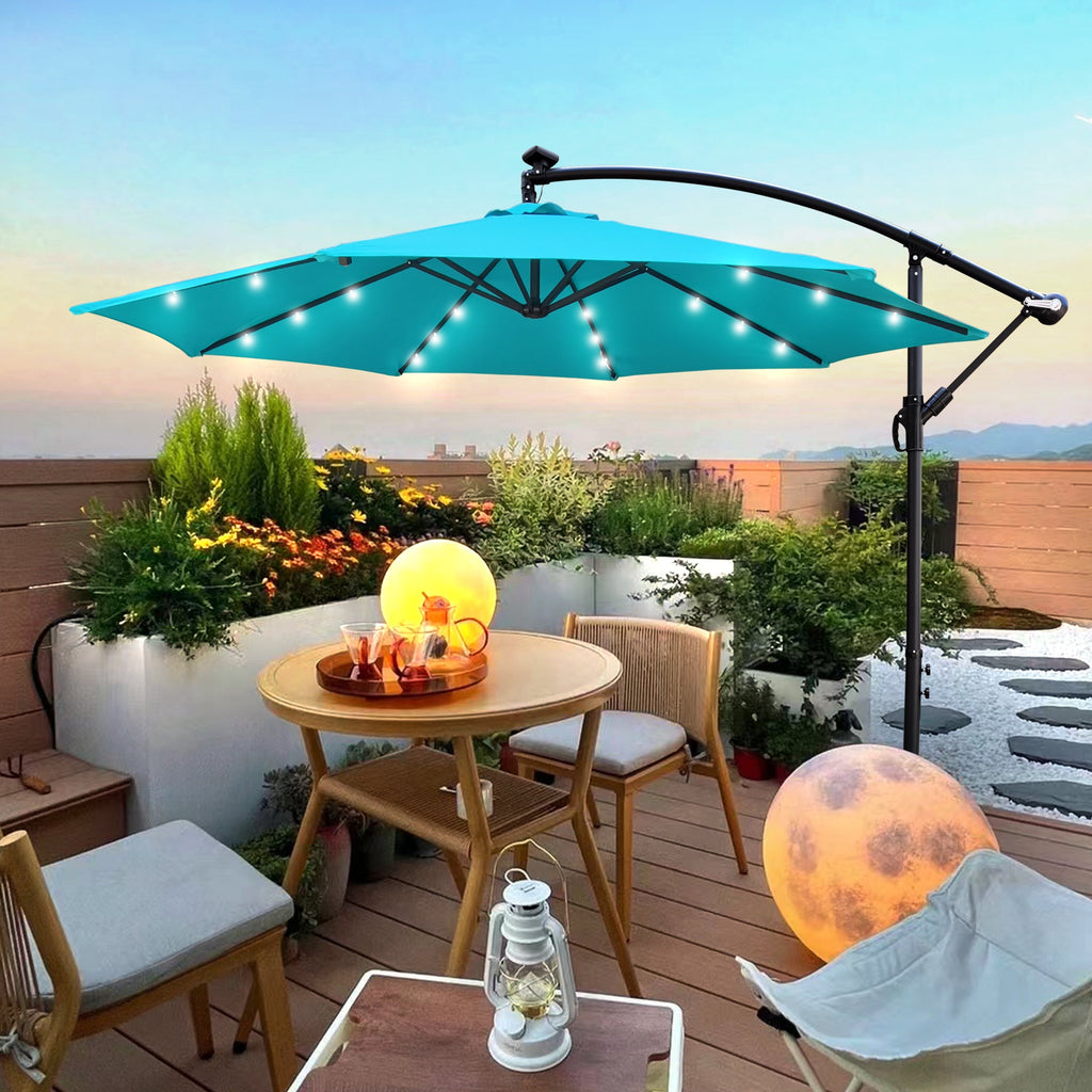 10 ft Outdoor Patio Umbrella with Solar LED Lighting - Turquoise