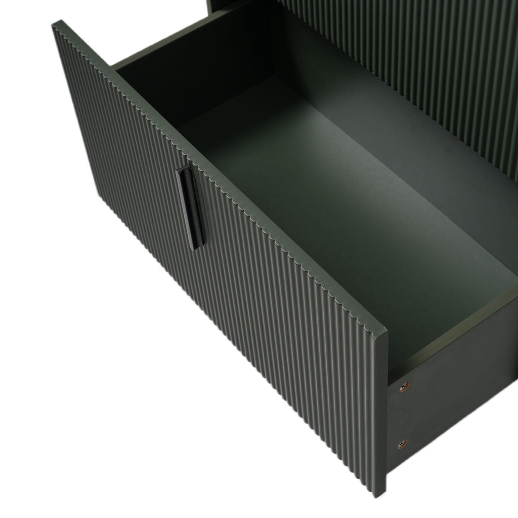 Bathroom Vanity With Ceramic Sink and Fluted Design - Dark Green, White, Light Brown