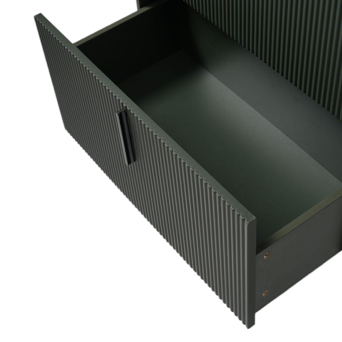 Bathroom Vanity With Ceramic Sink and Fluted Design - Dark Green, White, Light Brown