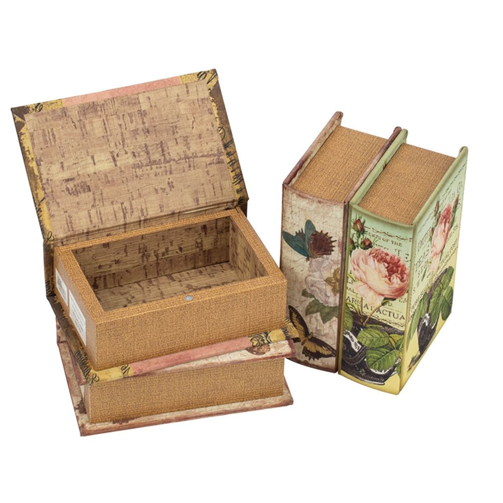 Multi-Color Book Boxes Set of 4 with Elegant Floral Design