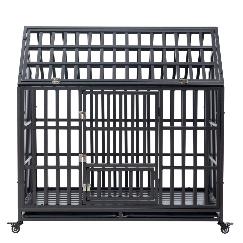 Heavy Duty Dog Crate with Lockable Wheels - Black