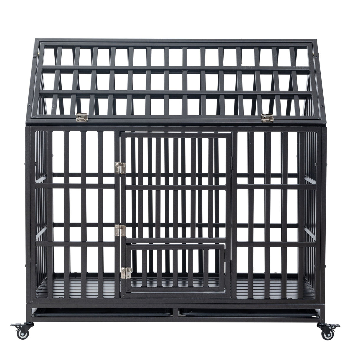Heavy Duty Dog Crate with Lockable Wheels - Black