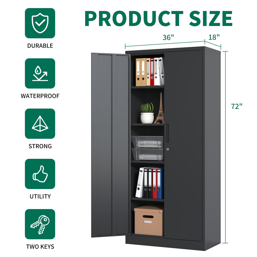 Heavy Metal Garage Storage Cabinet with Locking Doors - Black or White