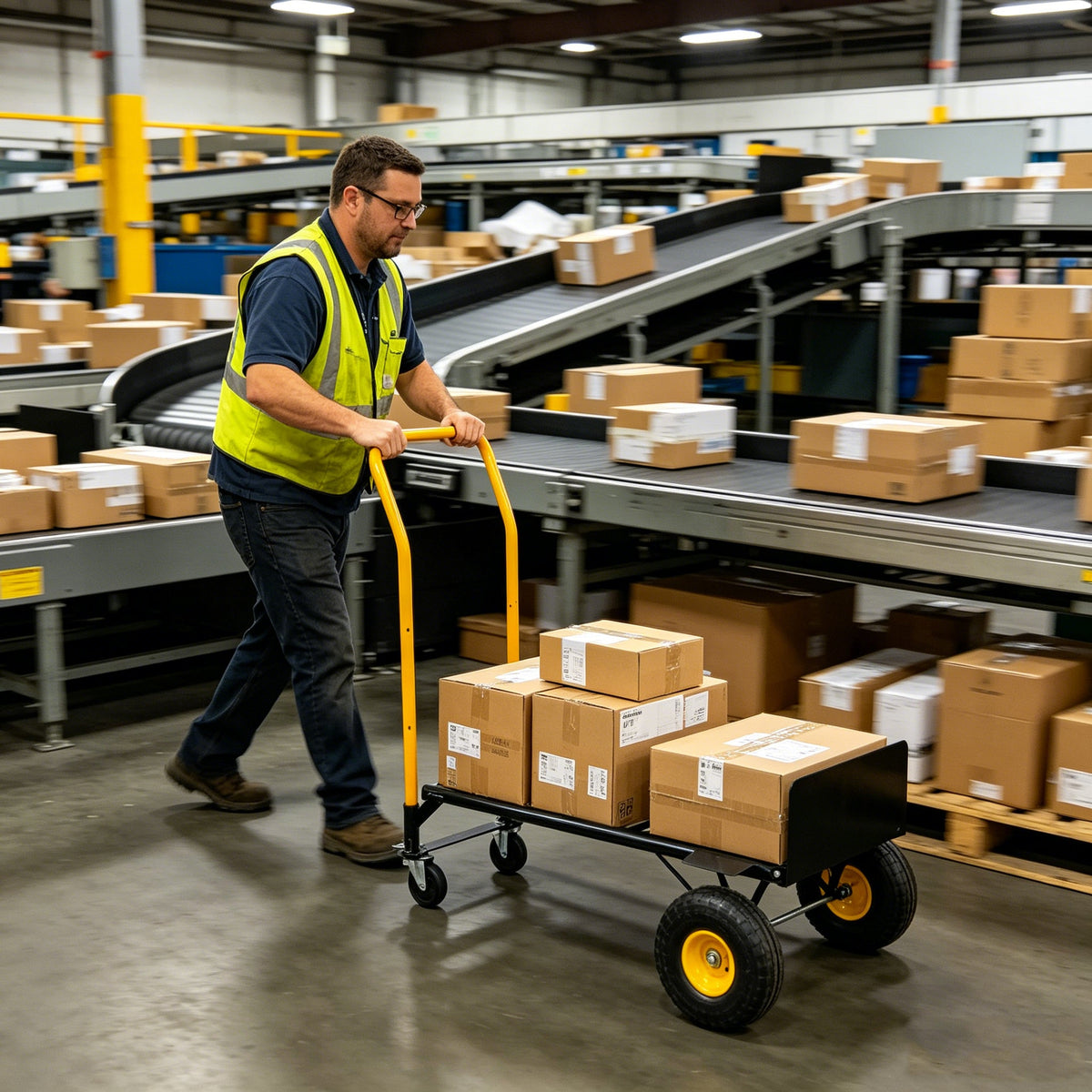 Dual Purpose Hand Truck Cart with Convertible Dolly Design - Black/Yellow