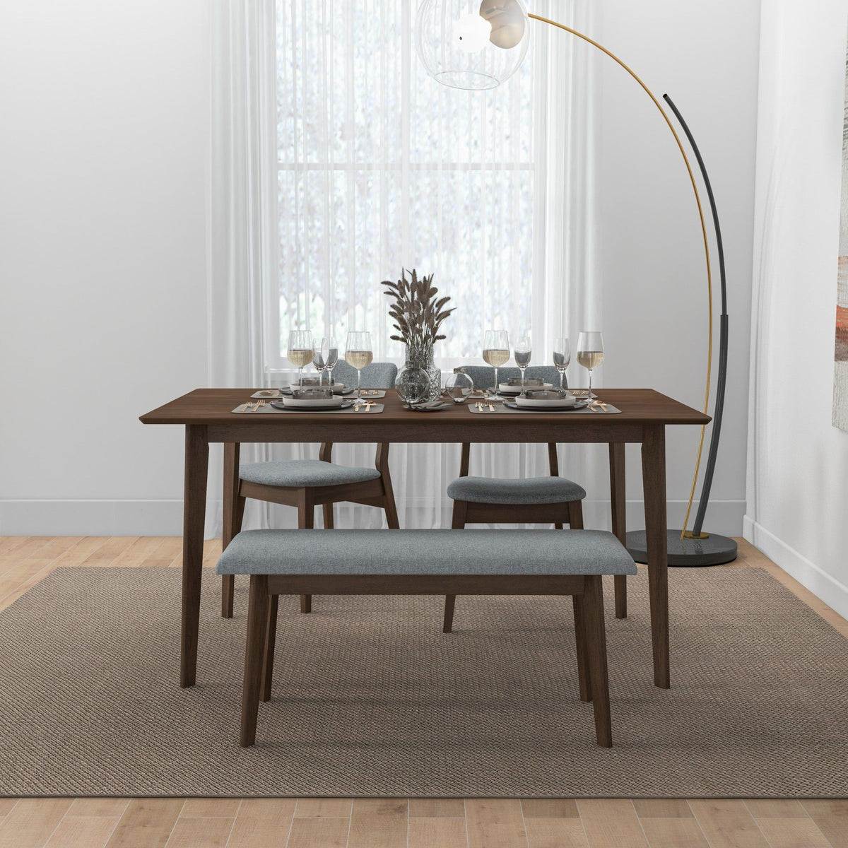 Carlos Upholstered Bench with High Density Foam Cushion - Gray