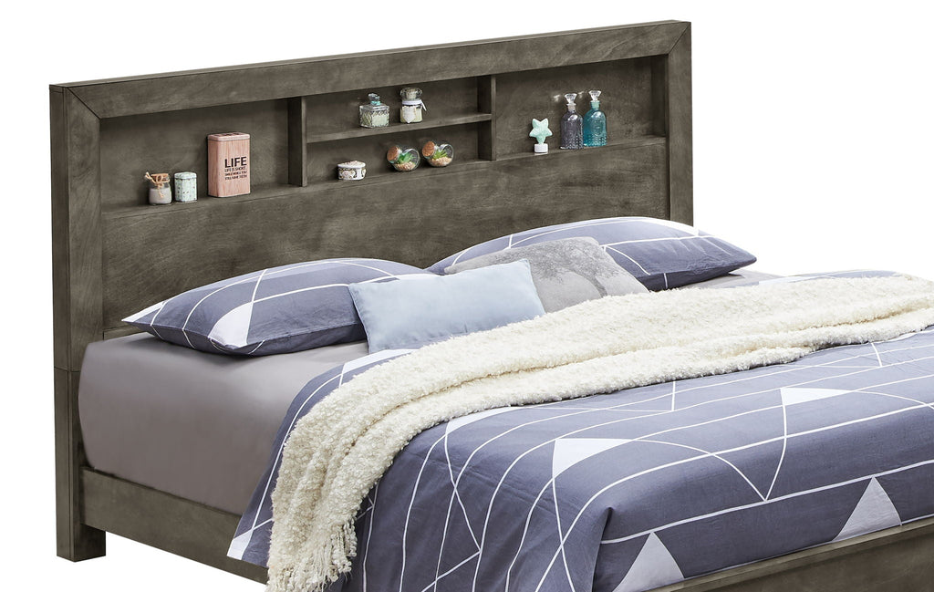 Transitional Storage Bed with Headboard Shelving - Multiple Colors