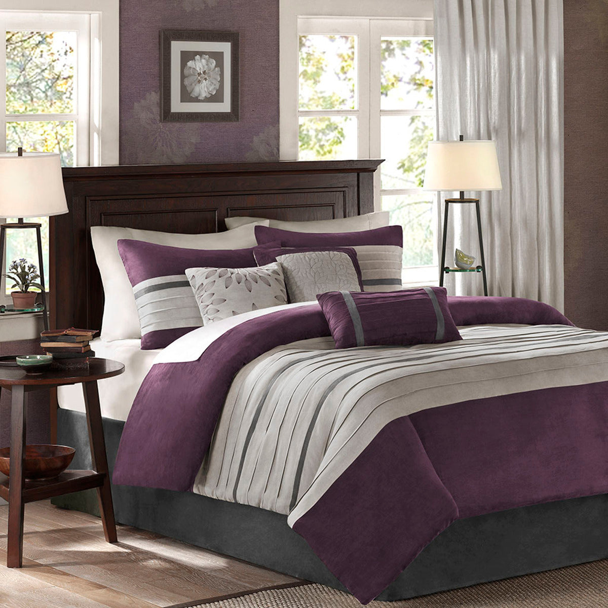 7 Piece Purple Faux Suede Comforter Set Full Size