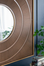 Square Carved Mirror with Pleated Design and Iron Frame - Black or Dark Brown