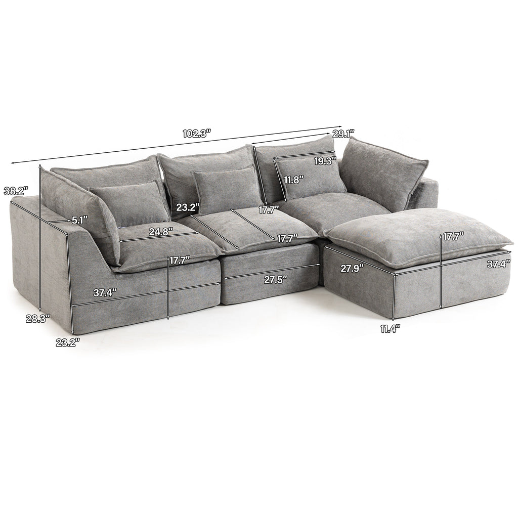 102.3" Width Cloud Couch Oversized Modular Sectional Sofa