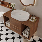 Wall-Mounted Bathroom Vanity with Ceramic Sink - Solid Wood, Floating Design