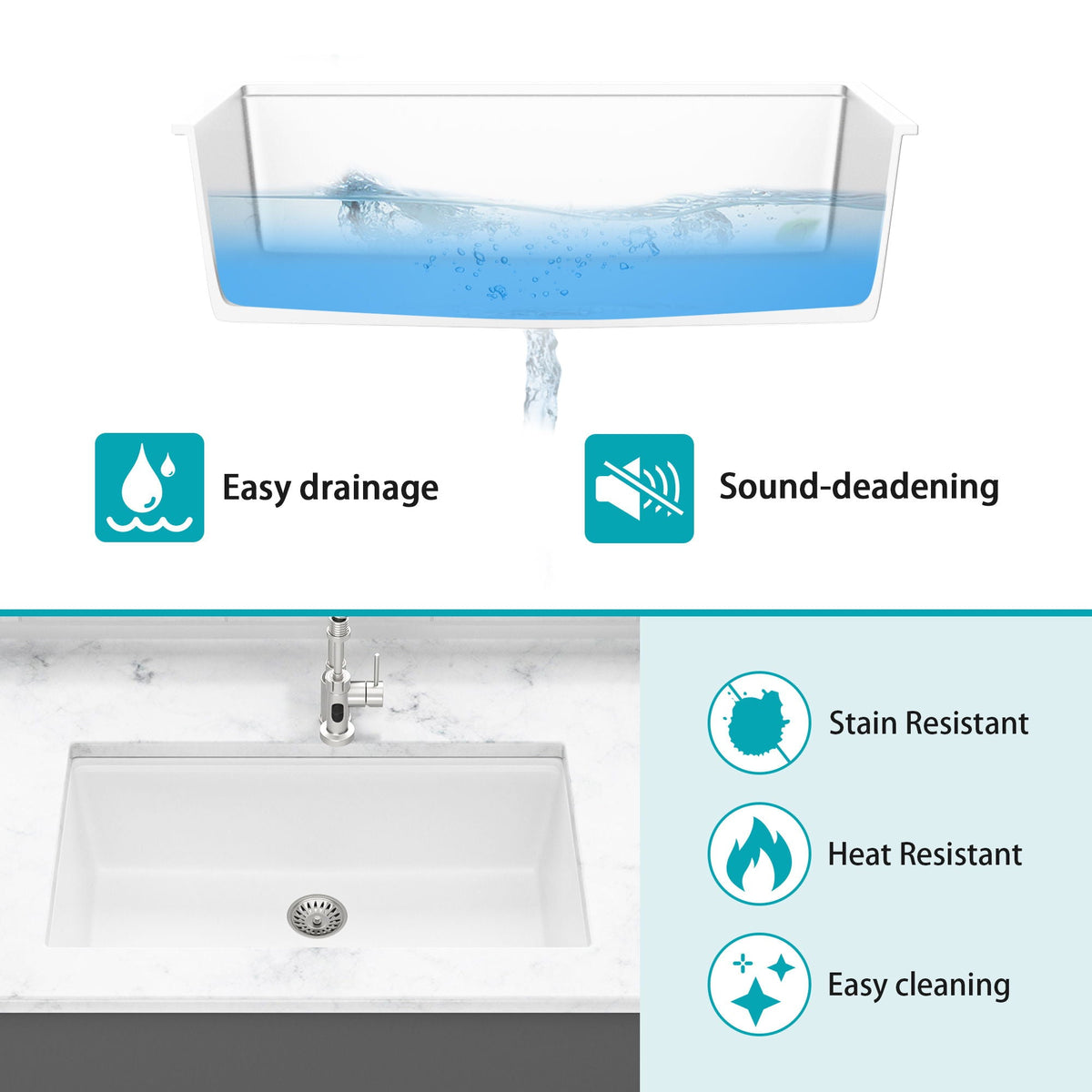Granite Composite Workstation Undermount Kitchen Sink - Black or White