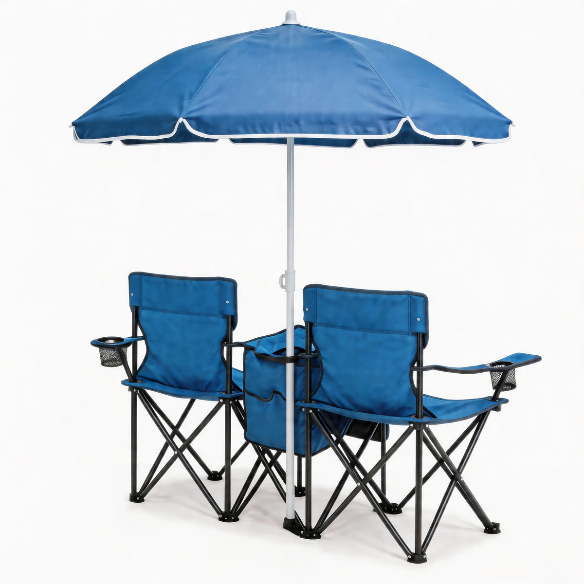 Portable Double Folding Beach Chair Set with Umbrella - Oxford Fabric