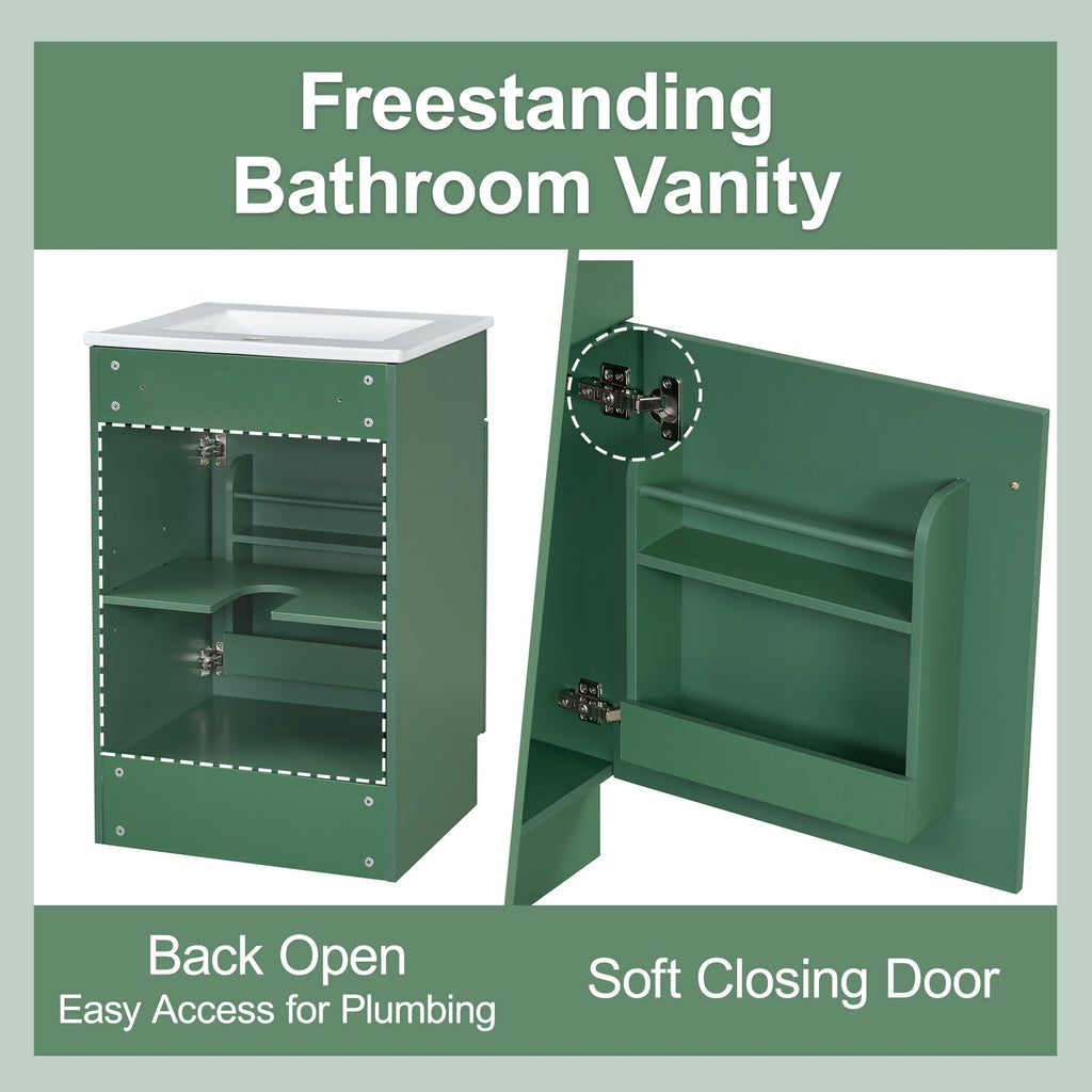 Bathroom Vanity with Sink and Adjustable Shelf - Multiple Colors