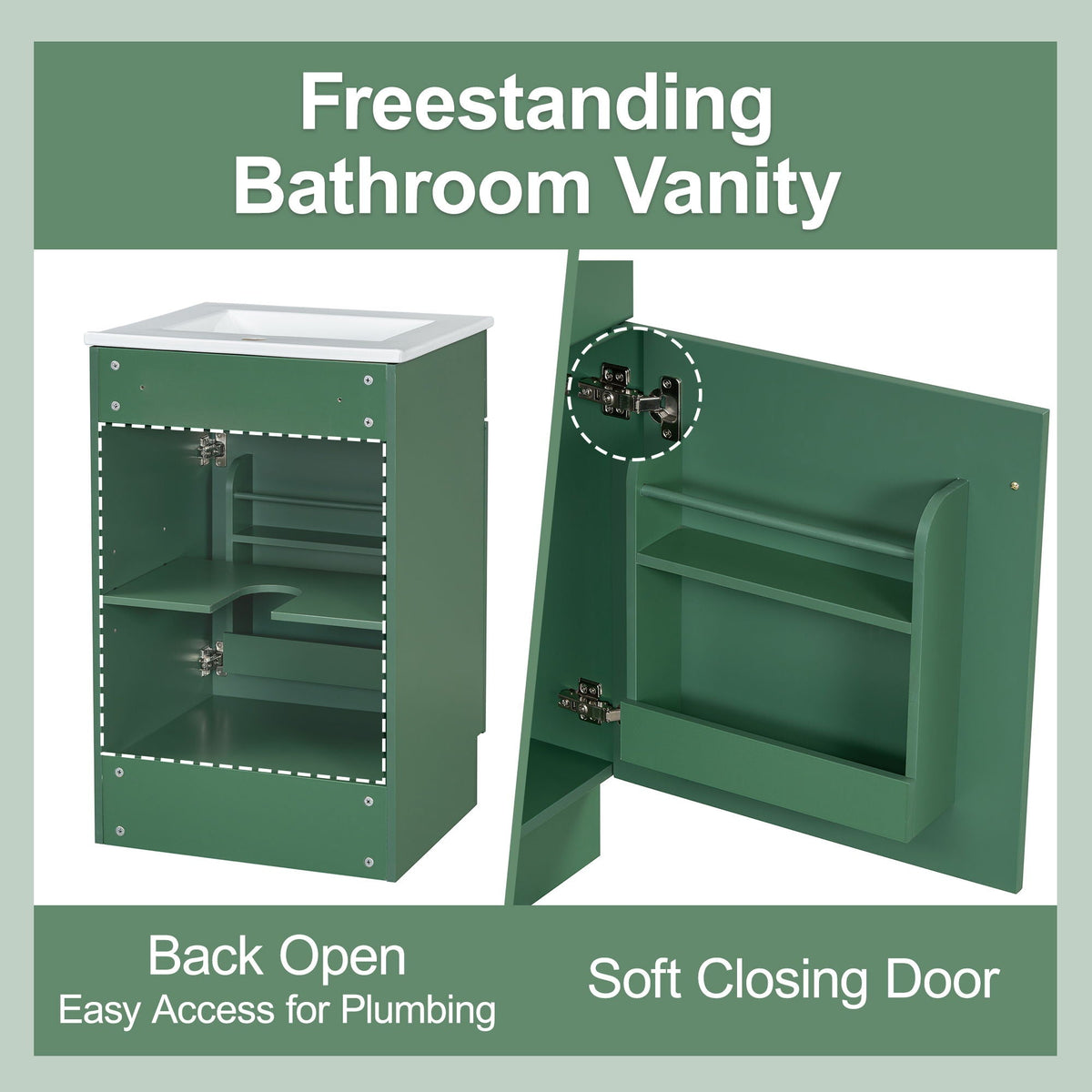 Bathroom Vanity with Sink and Adjustable Shelf - Multiple Colors