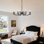8-Light Farmhouse Chandelier with Adjustable Height - Black Metal