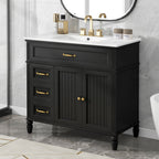 Bathroom Vanity With Sink and Drawers - Freestanding Solid Wood Cabinet