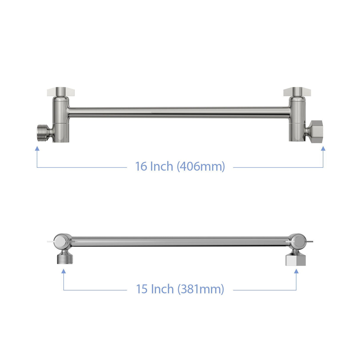 Stainless Steel Shower Arm Extension with 360° Rotation - Black or Pearl Silver