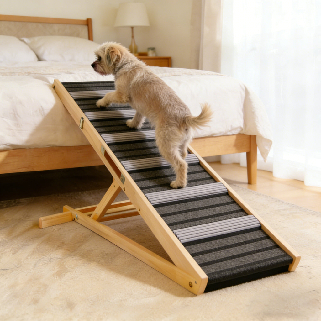 Adjustable Dog Ramp for Couch with Non-Slip Pads - Solid Wood