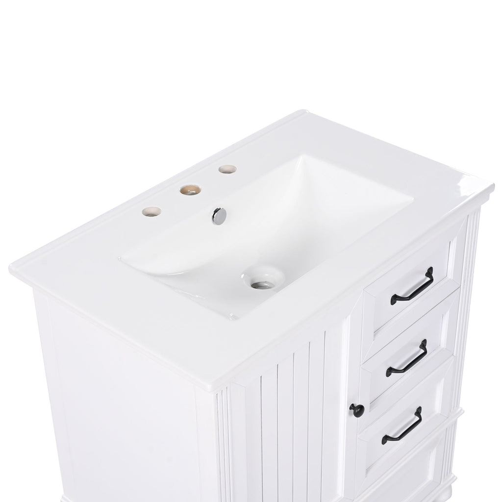 30" Bathroom Vanity with Sink and Soft-Close Drawers - White or Black