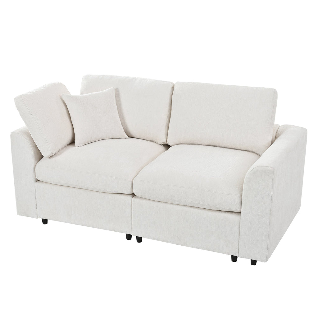 Chenille 4-Piece Sofa Set with Accent Chairs and Movable Ottoman - Grey