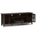 Tobacco Brown TV Stand with Tempered Glass Doors - Solid Wood