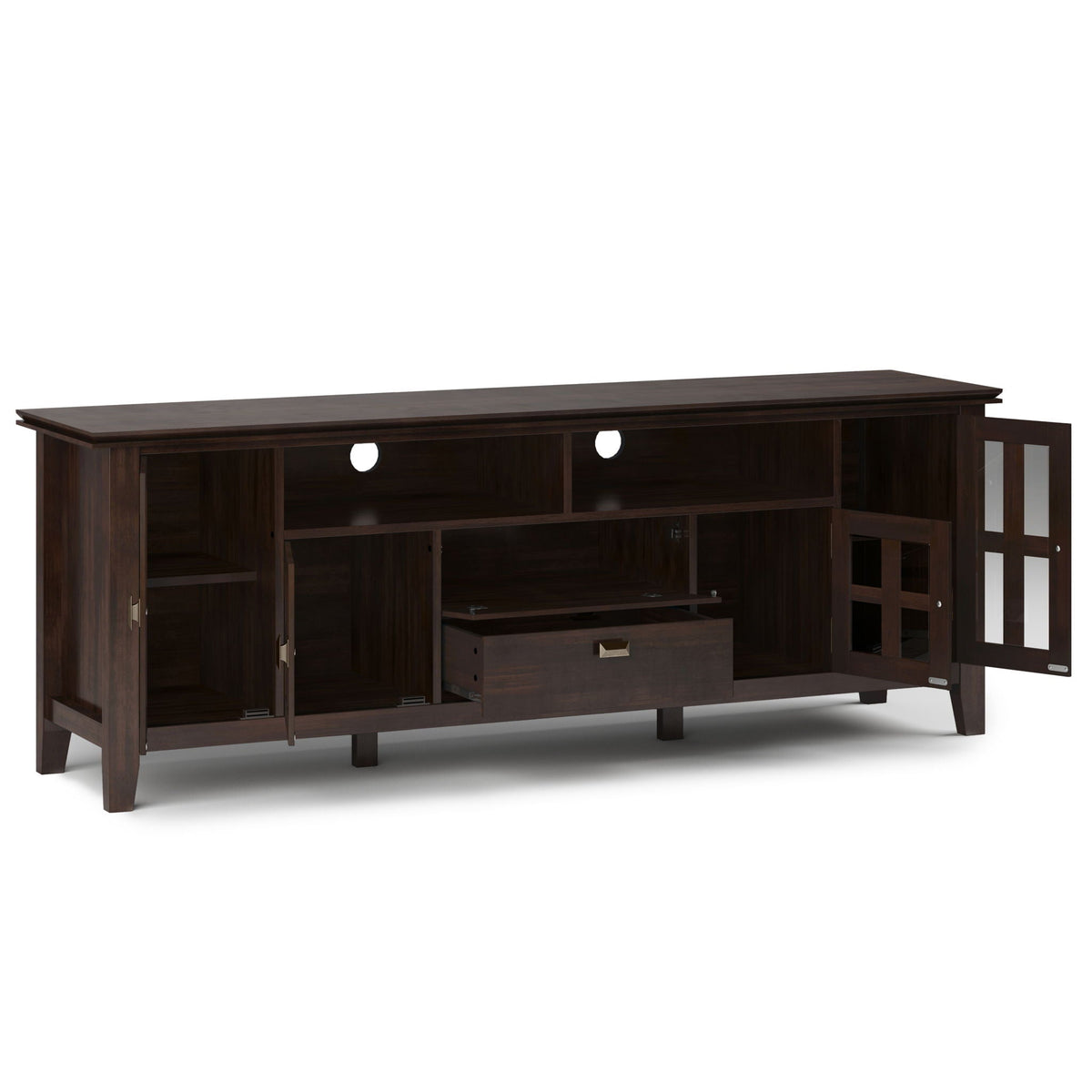 Tobacco Brown TV Stand with Tempered Glass Doors - Solid Wood