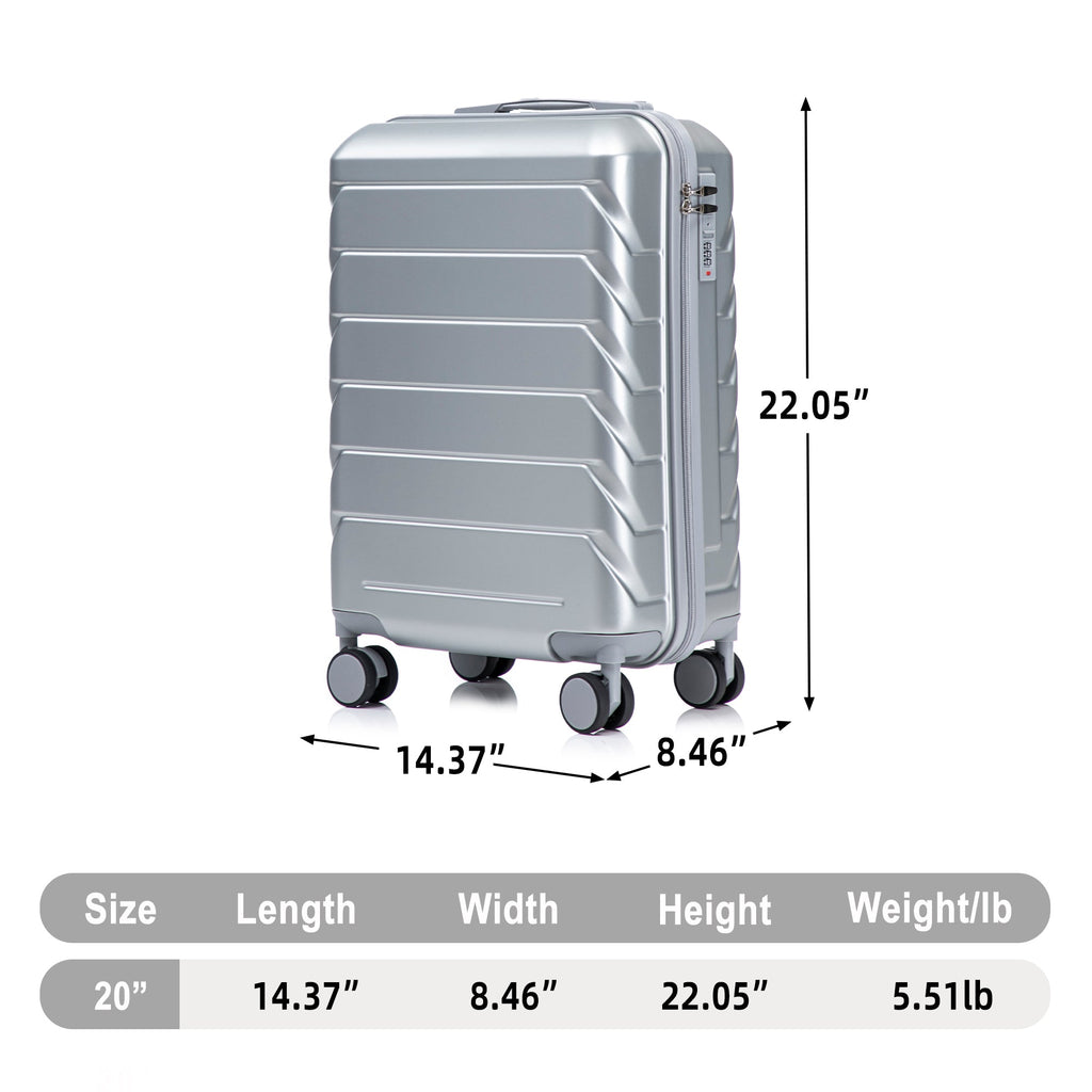 20 Inch ABS Hard Shell Luggage with Spinner Wheels - Silver