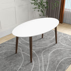 Mid-Century Modern Oval Dining Table with Solid Wood Construction - White