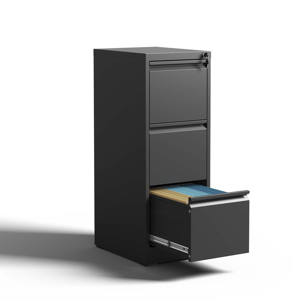 Steel Vertical File Cabinet with Lock – Multiple Sizes - Black or White