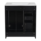 Ceramic Sink Vanity Combo with 3 Drawers and Soft Closing Doors - 30"