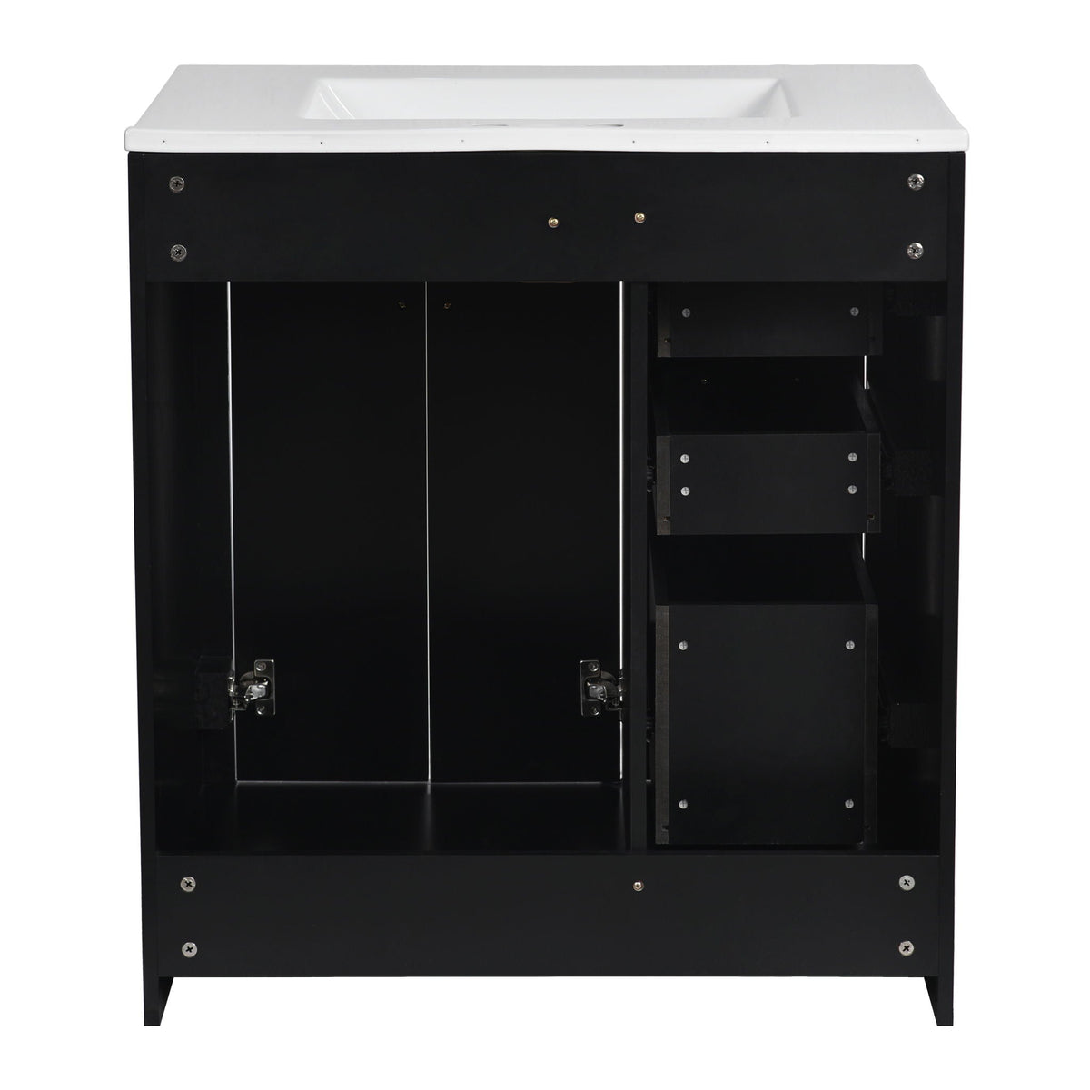 Ceramic Sink Vanity Combo with 3 Drawers and Soft Closing Doors - 30"