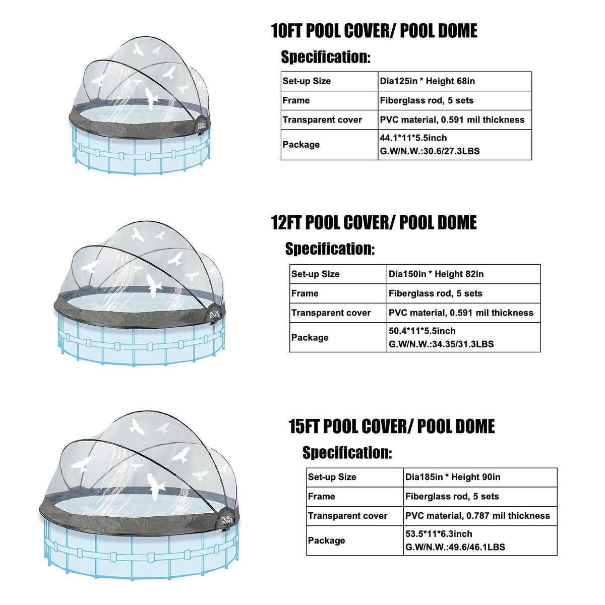 15 Ft Round Multifunctional All Weather Pool Dome Enclosure - Black/White