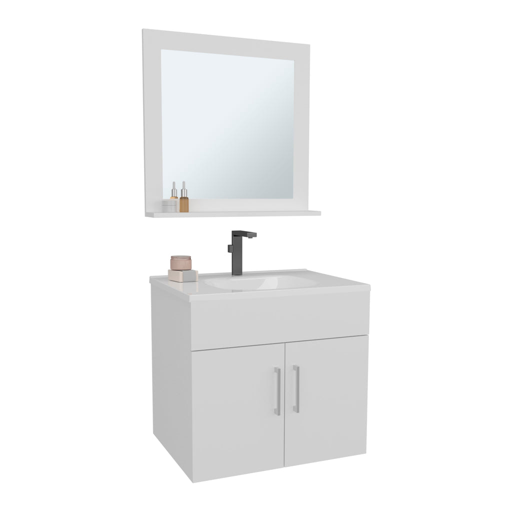 White Bathroom Set Vanity Sink with Mirror - 2 Doors, 1 Shelf