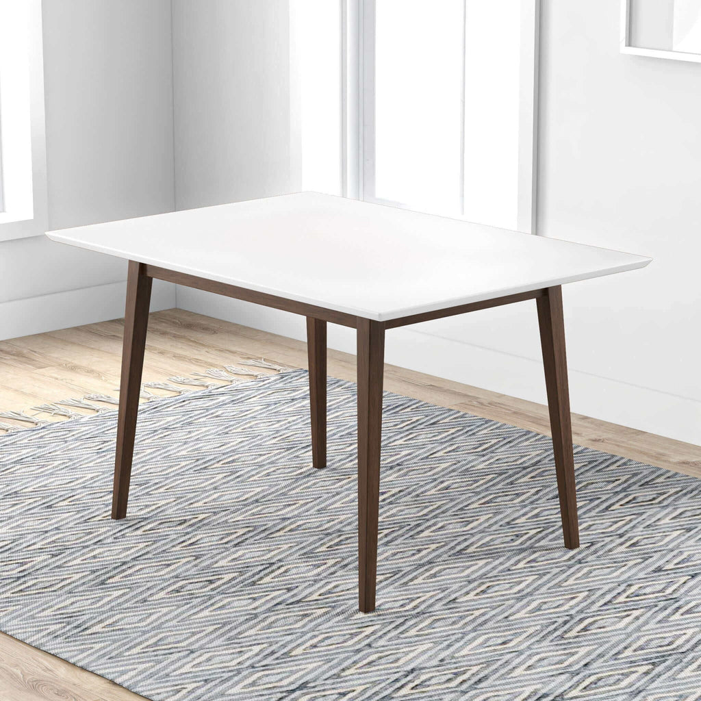 Rectangular Modern Dining Table with Solid Wood Construction – Dark Brown or White