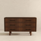Brown 6-Drawer Dresser with Walnut Finish – Solid Wood