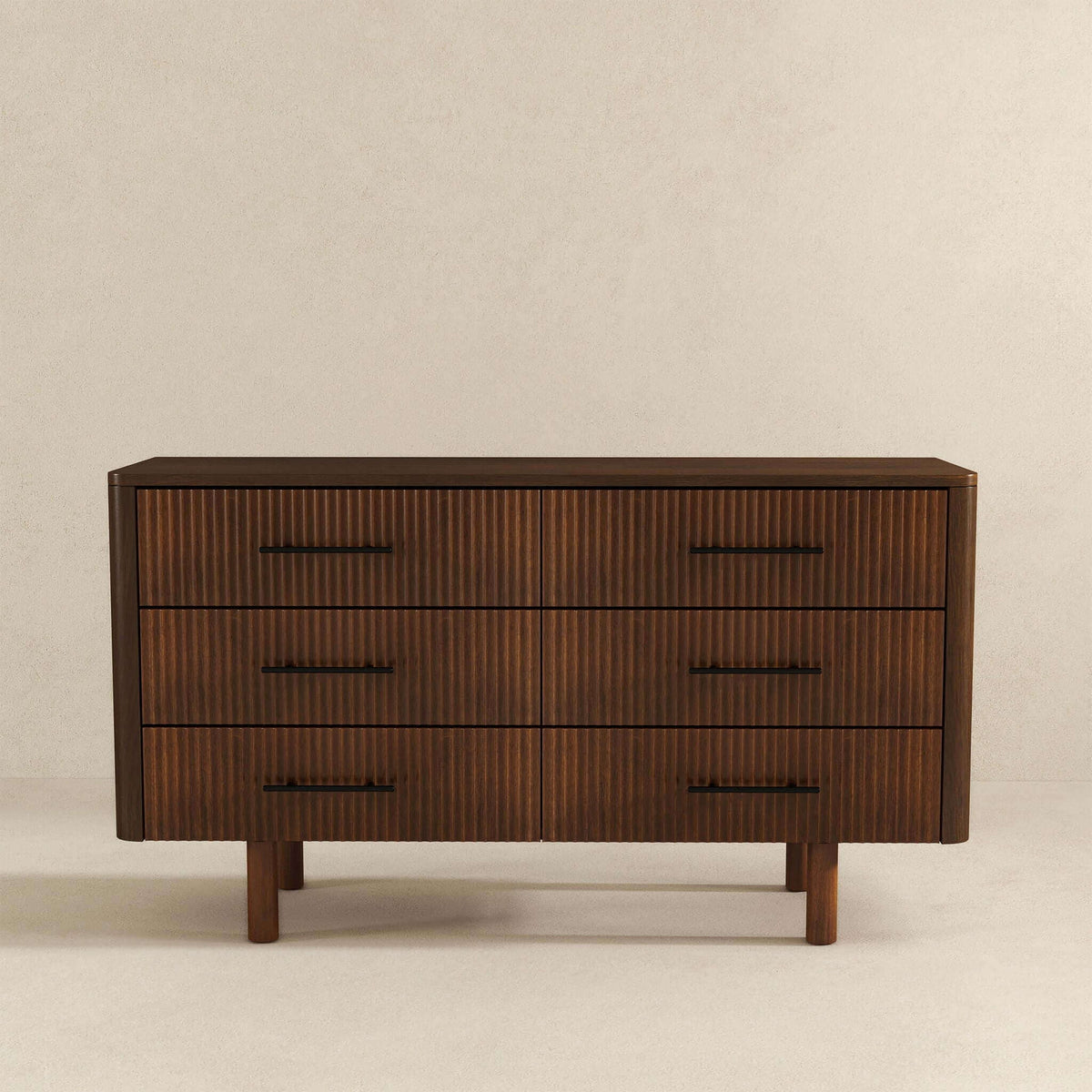 Brown 6-Drawer Dresser with Walnut Finish – Solid Wood
