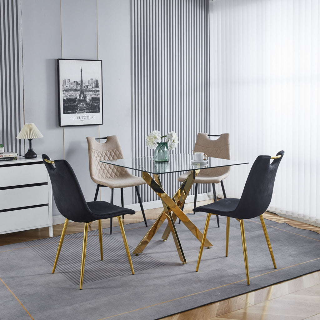 Modern Tempered Glass Dining Table with Cross Metal Legs - Multiple Colors