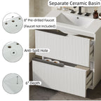 Fluted Bathroom Vanity with Ceramic Sink and Moisture-Proof Cabinet - 30" Wide