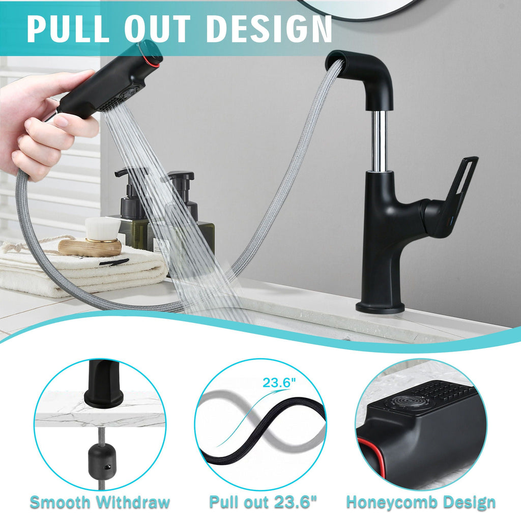 Tall Pull Down Vessel Faucet with Dual Spray Modes - Gold or Black